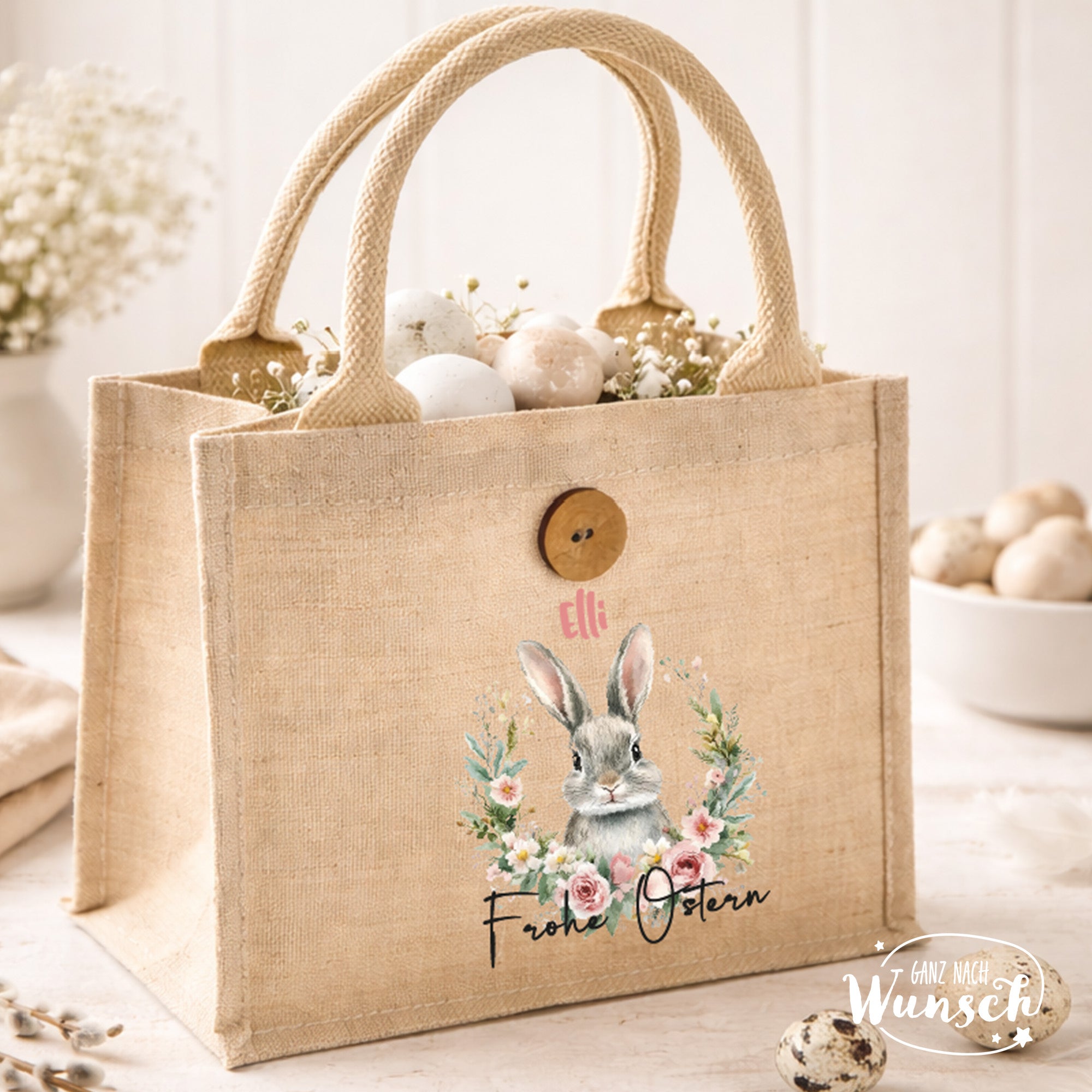 Mini Gift Bag Ostern personalisiert mit Name | Geschenktasche mit Ostermotiv | DTF Druck Osterkörbchen
