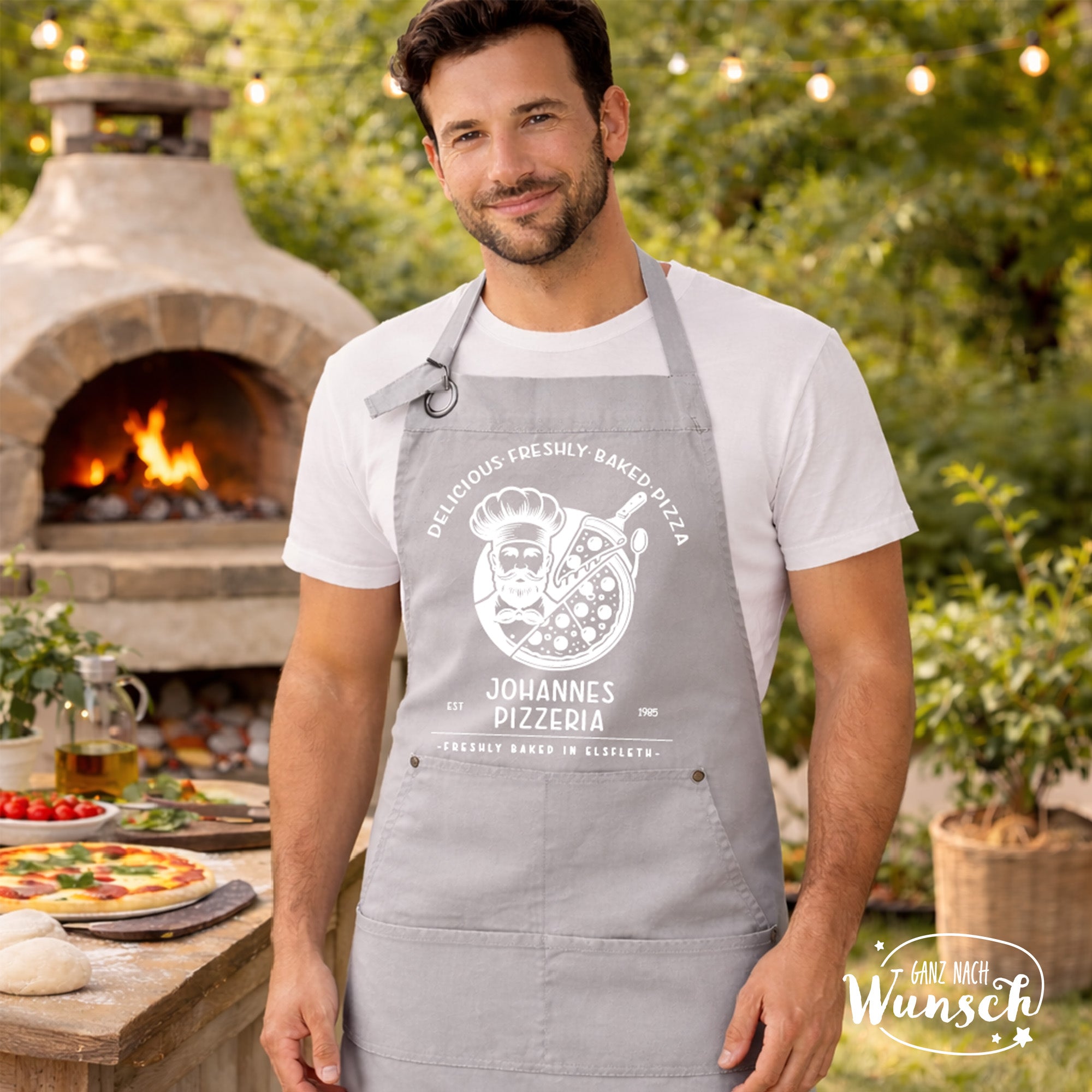 Personalisierte Schürze Pizzabäcker | Kochschürze | Geschenk zum Geburtstag | Geschenk für Mann, Papa, Opa, Patenonkel | Pizza