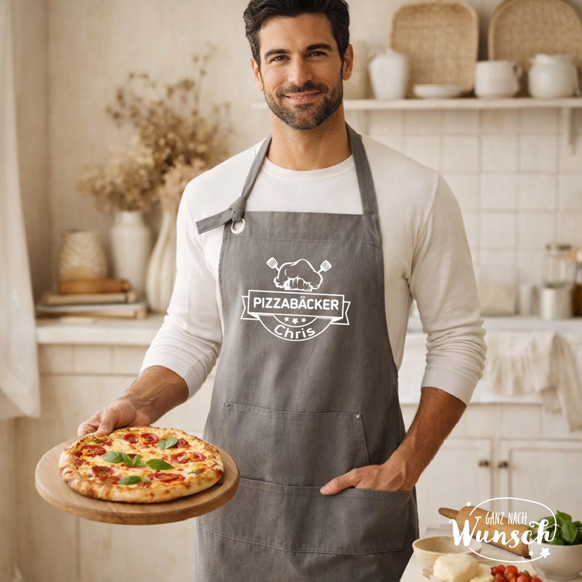 Personalisierte Schürze Pizzabäcker | Kochschürze | Geschenk zum Geburtstag | Geschenk für Mann, Papa, Opa, Patenonkel | Pizza