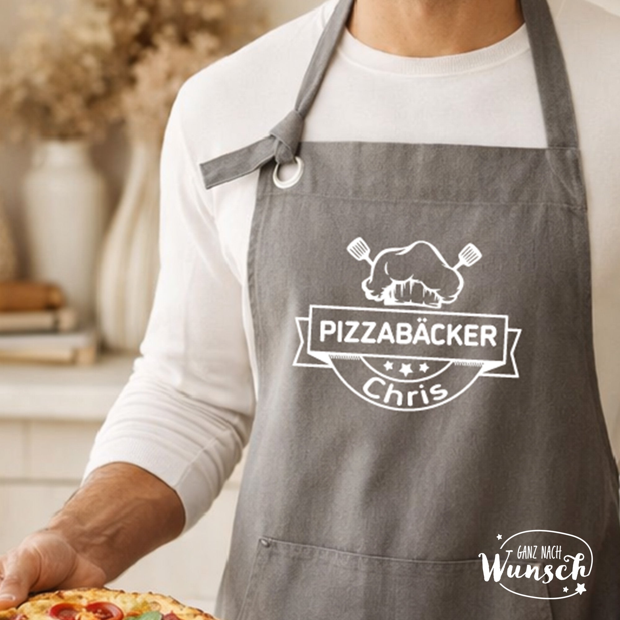 Personalisierte Schürze Pizzabäcker | Kochschürze | Geschenk zum Geburtstag | Geschenk für Mann, Papa, Opa, Patenonkel | Pizza