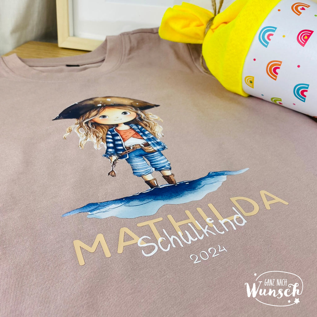 Personalisiertes Kinder-Shirt mit Piraten zur Einschulung | Geschenk zum Schulstart | Schulkind