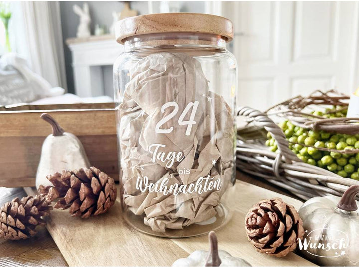 Adventskalender-Glas 24 Tage bis Weihnachten mit Namen zum Selbstbefüllen