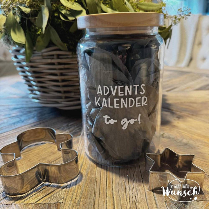 Adventskalender to go Glas mit Holzdeckel und Namen zum Befüllen
