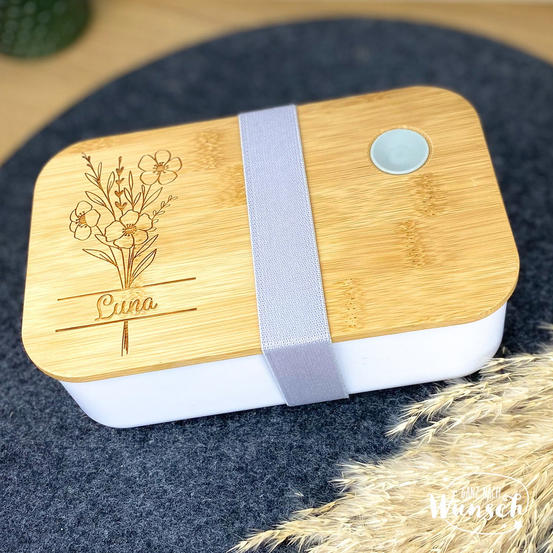 Brotdose für Kinder mit Blume – personalisiert mit Namen