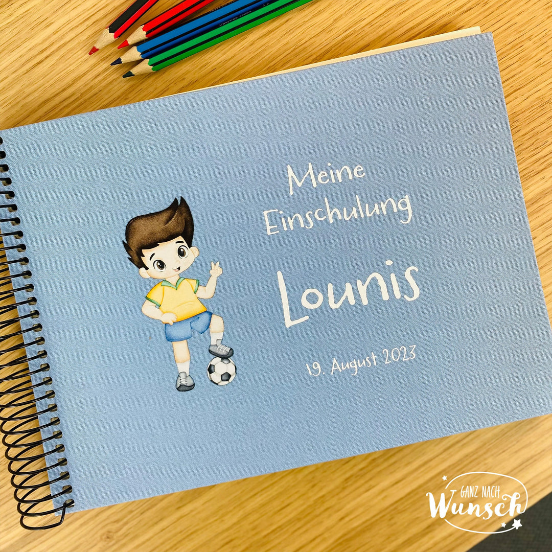 Fotoalbum zur Einschulung für Jungen – personalisiert mit Namen