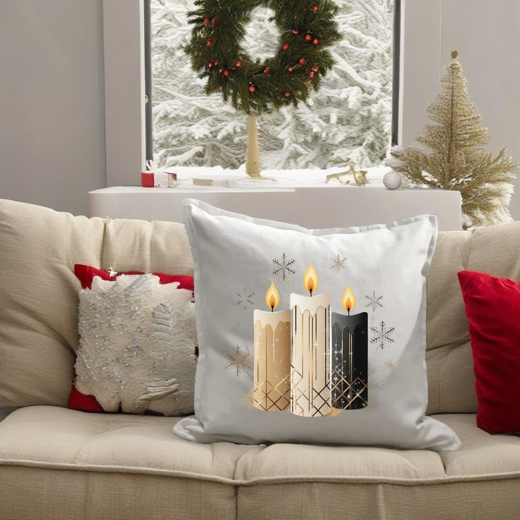 Edler Weihnachtskissenbezug – Stimmungsvolle Dekoration mit festlichem Kerzen-Motiv! 🕯✨