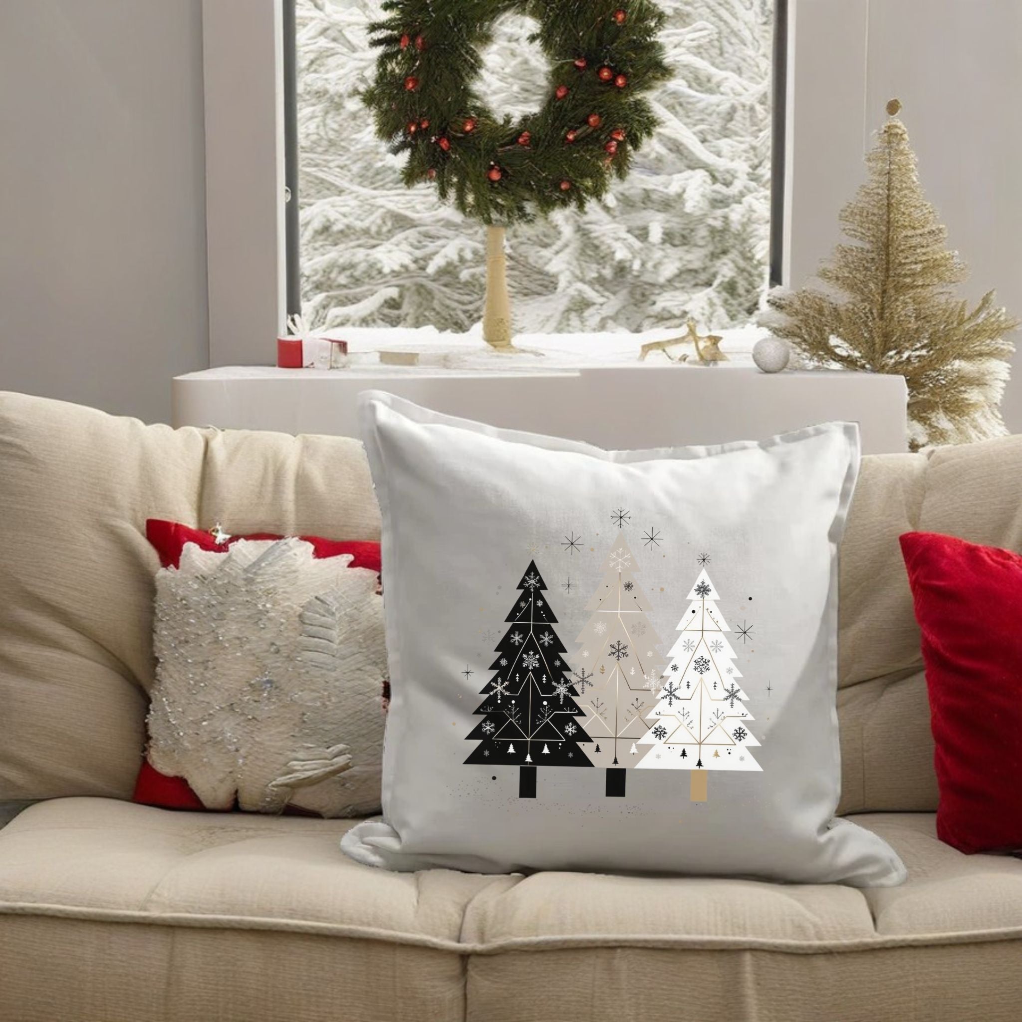 Weihnachtlicher Kissenbezug – Edle Tannenbäume für deine Festtagsdeko! 🎄✨