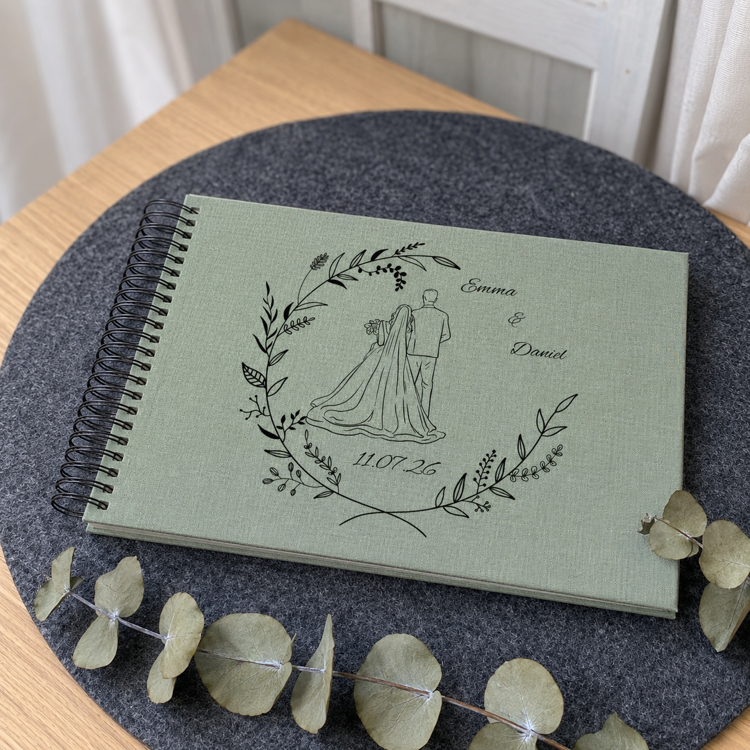 Hochzeitsalbum personalisiert mit Brautpaar-Silhouette – mit Namen & Datum