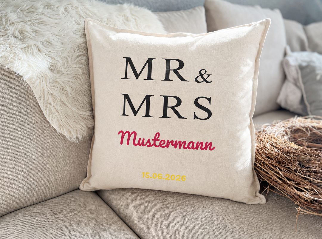 Kissen Hochzeit „Mr & Mrs“ Groß personalisiert – mit Namen & Datum