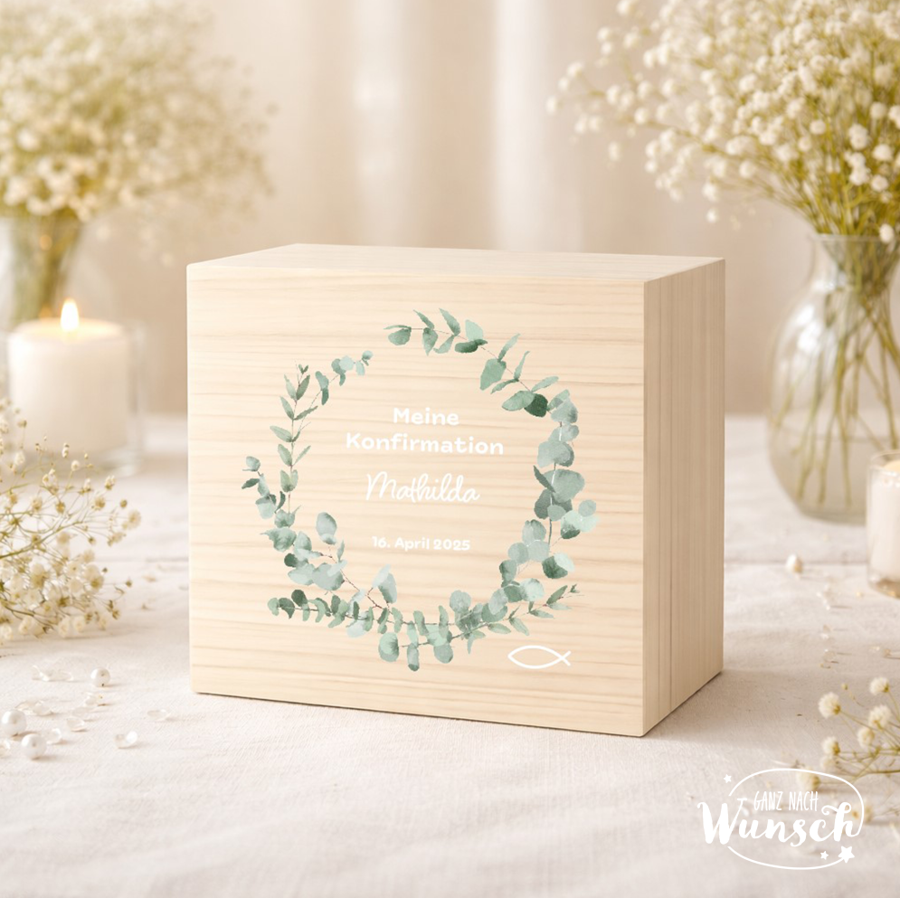 Personalisiertes Gästebuch zur Konfirmation, Kommunion, Hochzeit, Taufe, Einschulung, Geburt | auch als Set mit Kugelschreiber und Holzbox
