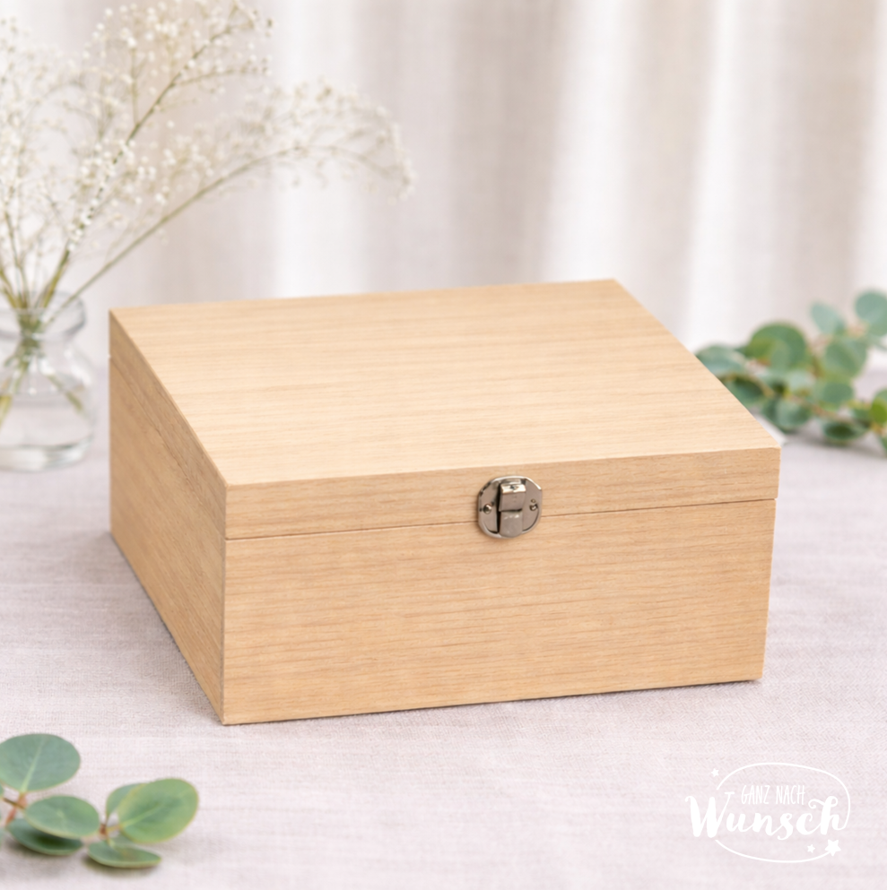 Zeitkapsel aus Holz - personalisiert mit Name & Datum | Erinnerungskiste für die Zukunft | Geschenk zur Geburt, Taufe, Einschulung