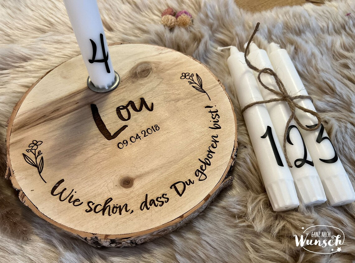 Geburtstagskerze personalisiert | Baumscheibe | Geburtstag | Lebenskerze | Geburtstagsbrett
