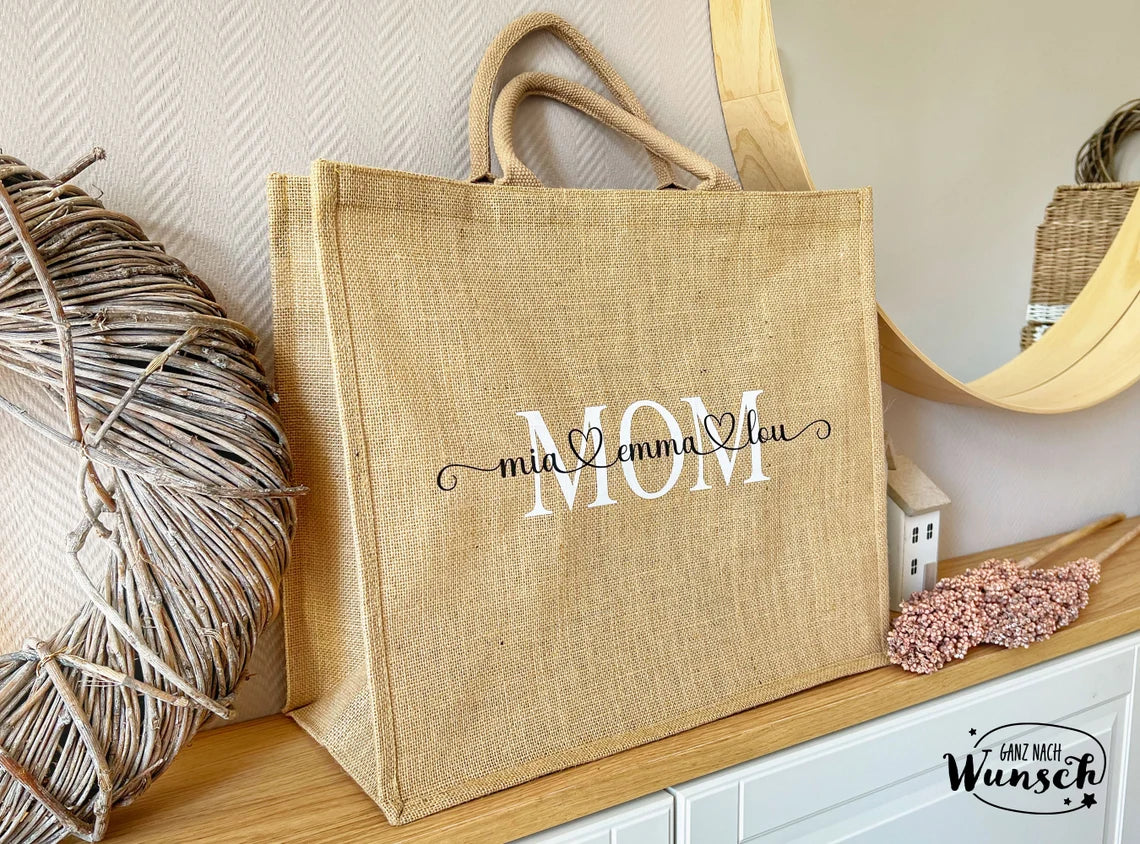Jutetasche personalisiert | Jutebeutel | Juteshopper mit Namen Initial | Jute | Einkaufstasche | Muttertag Geschenk für Oma Mama Freundin