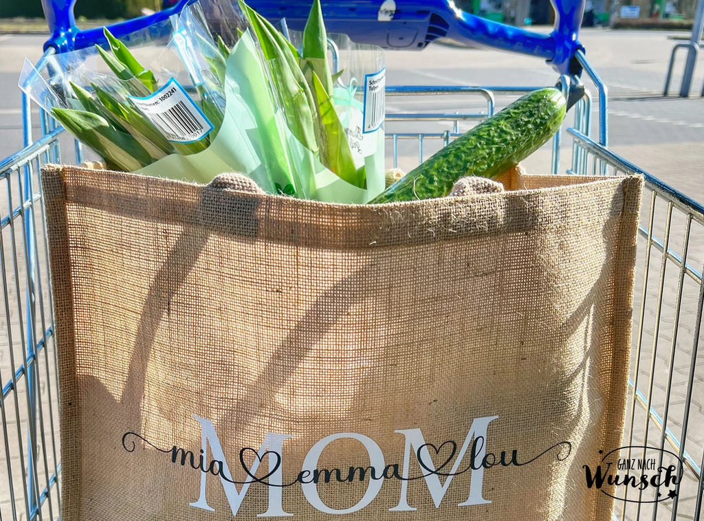 Jutetasche personalisiert | Jutebeutel | Juteshopper mit Namen Initial | Jute | Einkaufstasche | Muttertag Geschenk für Oma Mama Freundin