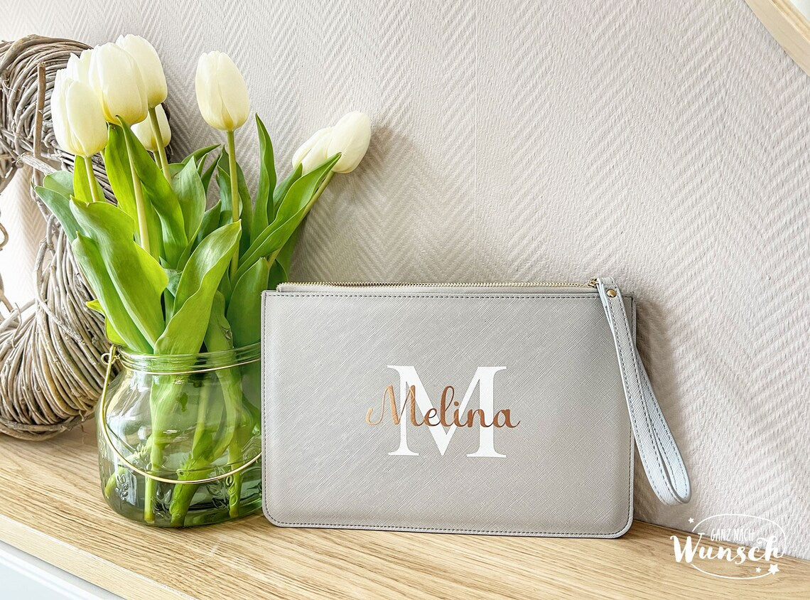Personalisierte Clutch | Brautgeschenk | Handtasche für die Hochzeit | Brauttasche | Pouch Ivory | mit Brautname | Geschenk für Freundin