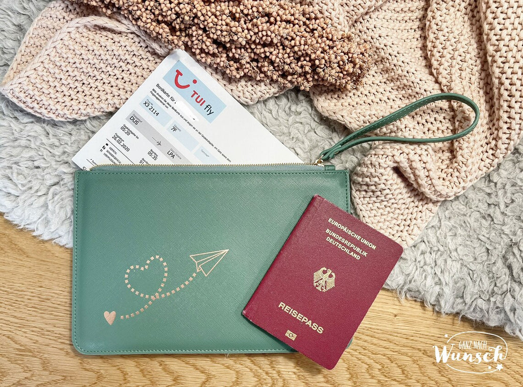 Clutch | Reiseunterlagen | Impfpasshülle | Tasche für Flugticket | Ticketmappe | Reisedokumente