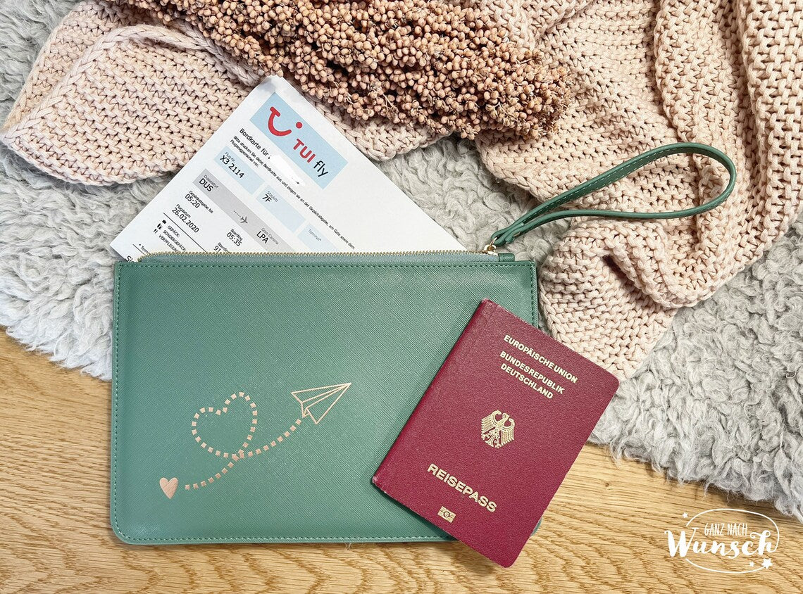 Clutch | Reiseunterlagen | Impfpasshülle | Tasche für Flugticket | Ticketmappe | Reisedokumente