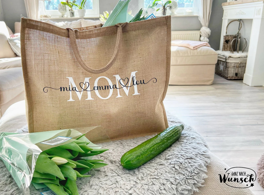 Jutetasche personalisiert | Jutebeutel | Juteshopper mit Namen Initial | Jute | Einkaufstasche | Muttertag Geschenk für Oma Mama Freundin
