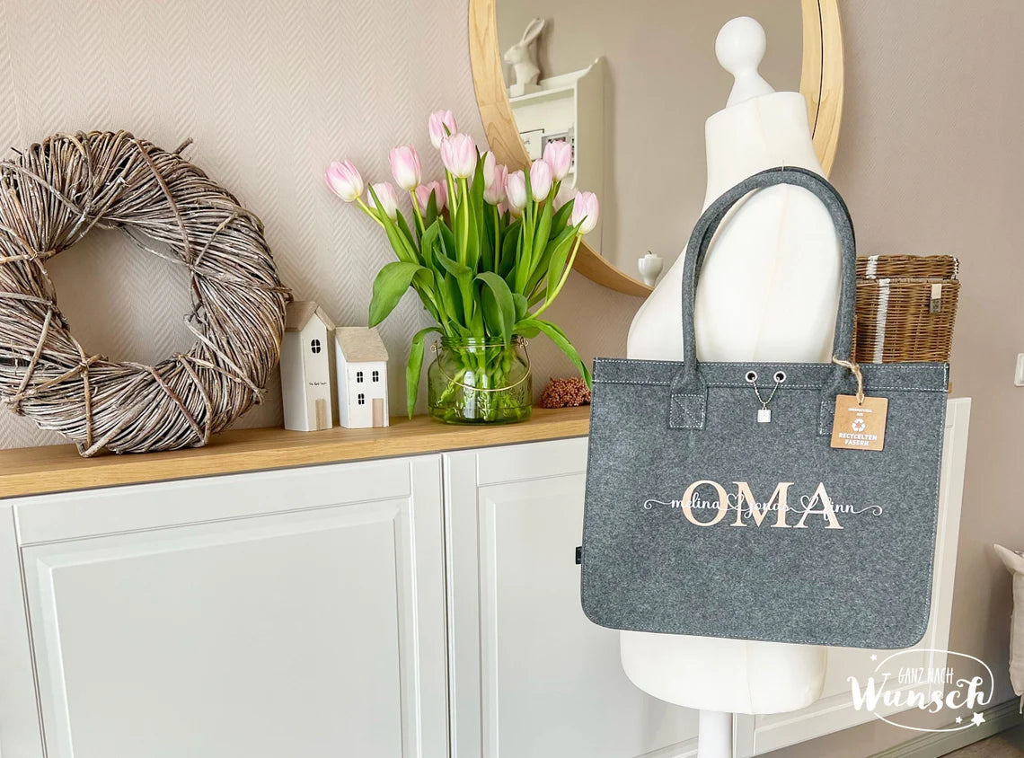 Filz City Shopper personalisiert | Filz | Tasche mit Namen Initial | Oma | Einkaufstasche | Muttertag Geschenk für Oma Mama Freundin