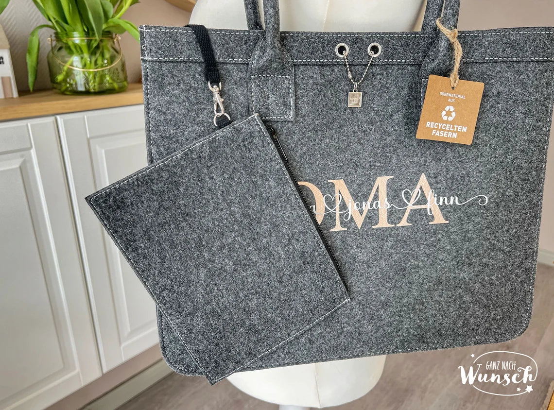Filz City Shopper personalisiert | Filz | Tasche mit Namen Initial | Oma | Einkaufstasche | Muttertag Geschenk für Oma Mama Freundin
