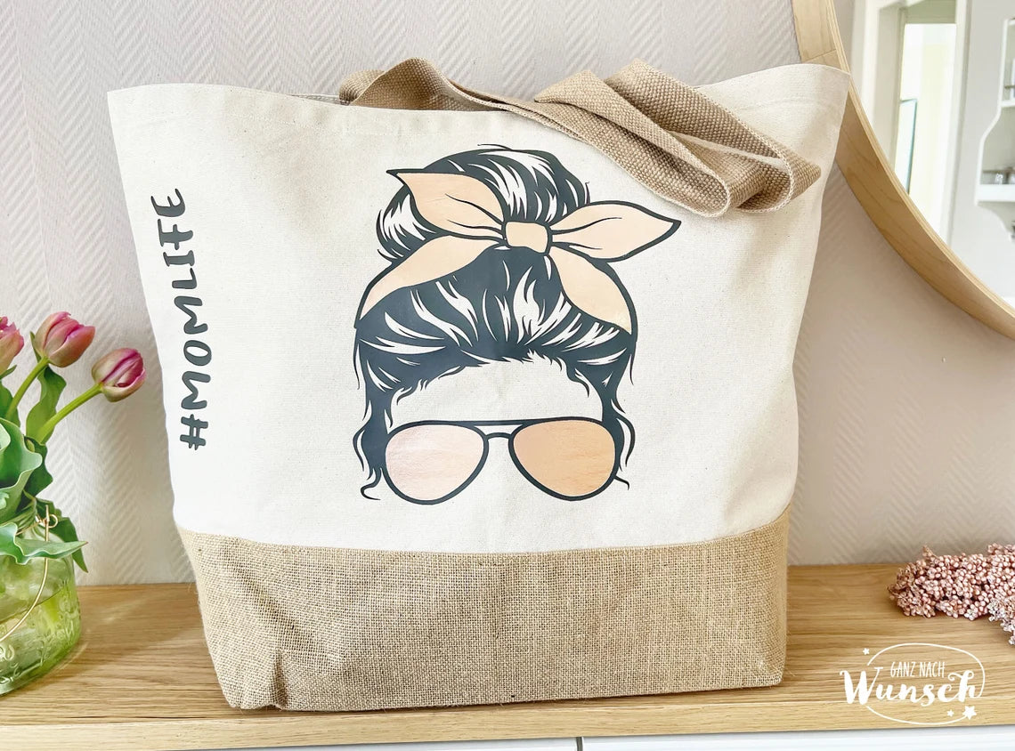 Jute Shopper | XL | Bag | Tragetasche personalisiert | Markttasche | Momlife | Mommybag | Tasche für Mütter | Familybag | Muttertag