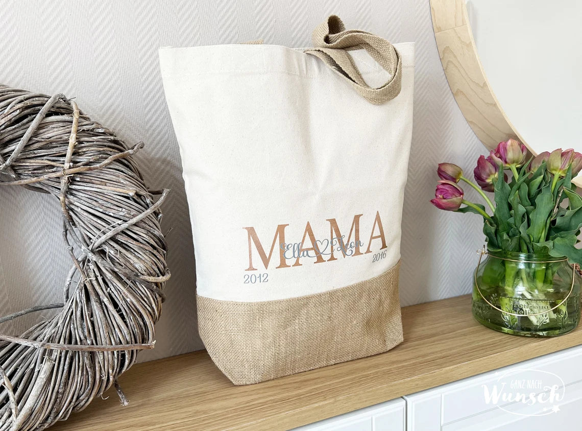 Jute Shopper MOM Bag Tragetasche personalisiert Shopper Beut Ganz nach Wunsch