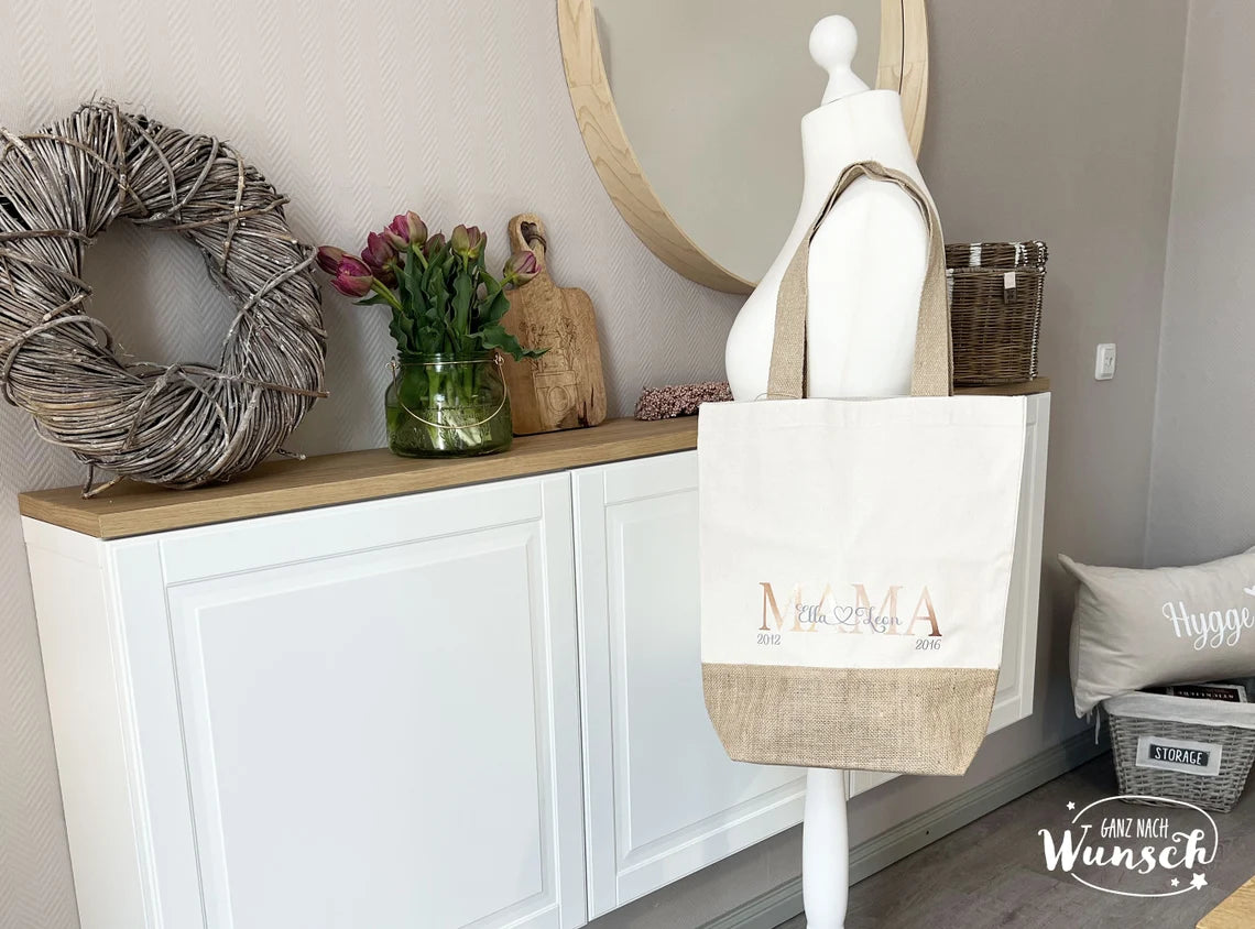 Jute Shopper | MOM | Bag | Tragetasche personalisiert | Shopper | Beutel | Baumwolltasche | Jute Tasche Mama I Geschenk I Mama I