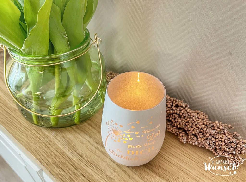 Windlicht | Geburtstag | Gravur | Kristallglas | Erinnerungslicht | Vase | Geschenk zum Geburtstag | Glücklich
