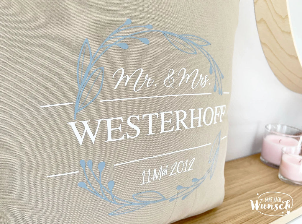 Kissenbezug | Mr. & Mrs. | 50x50cm | Hochzeitsgeschenk | Kissenhülle | Baumwolle | Hochzeit | Hochzeitstag | personalisiertes Geschenk