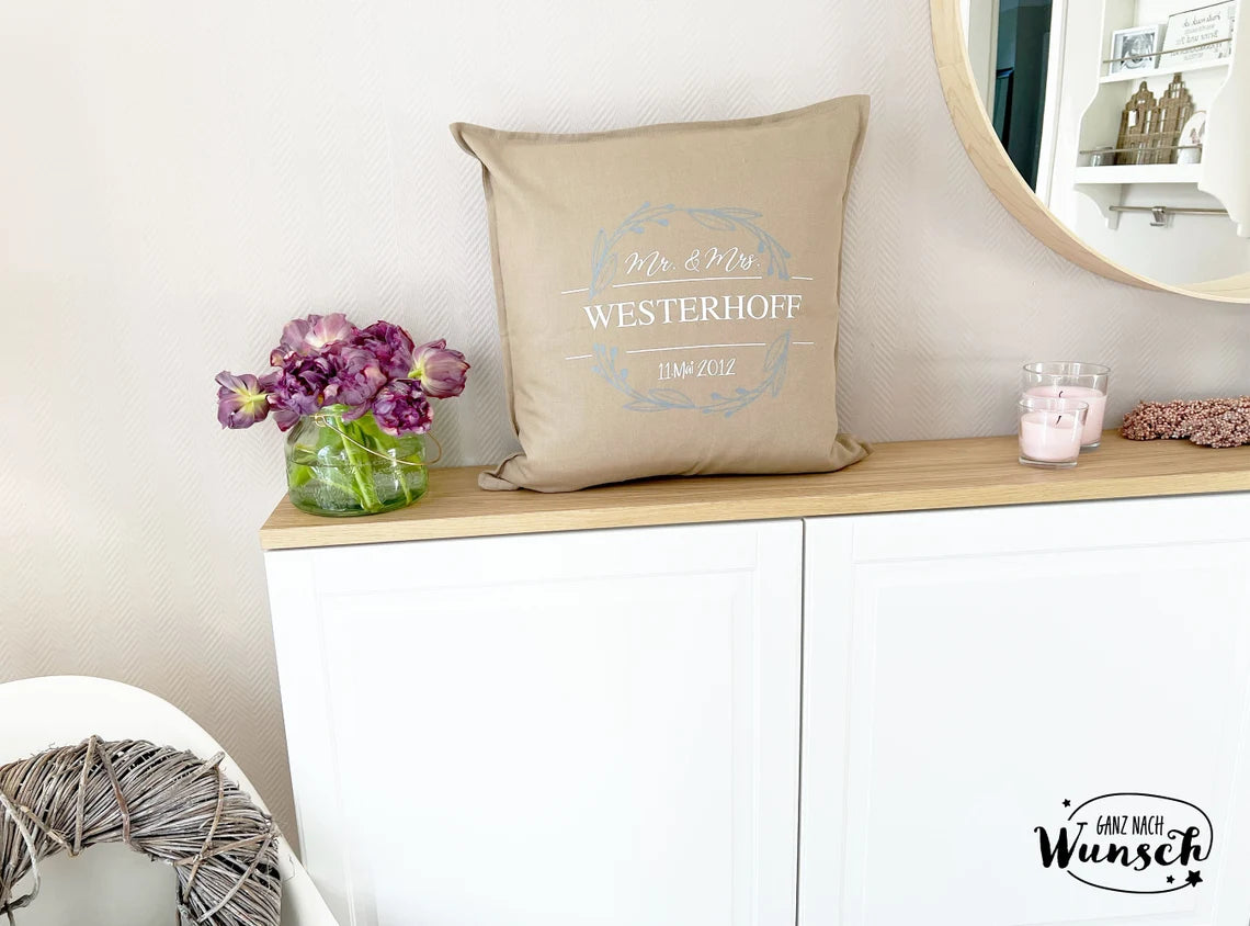 Kissenbezug | Mr. & Mrs. | 50x50cm | Hochzeitsgeschenk | Kissenhülle | Baumwolle | Hochzeit | Hochzeitstag | personalisiertes Geschenk