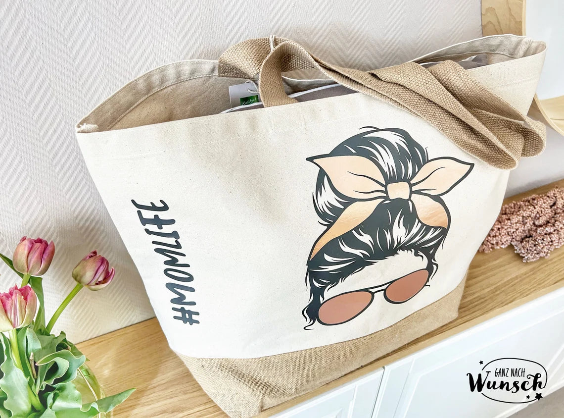 Jute Shopper | XL | Bag | Tragetasche personalisiert | Markttasche | Momlife | Mommybag | Tasche für Mütter | Familybag | Muttertag