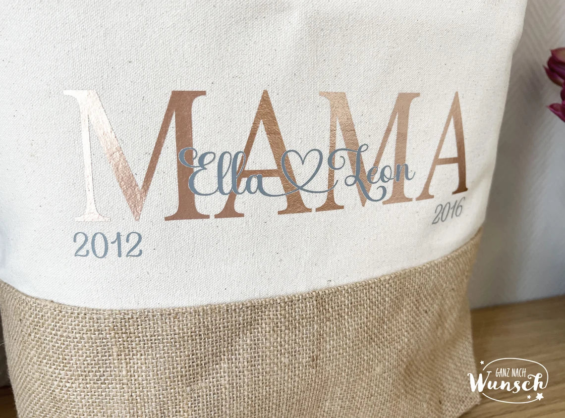Jute Shopper | MOM | Bag | Tragetasche personalisiert | Shopper | Beutel | Baumwolltasche | Jute Tasche Mama I Geschenk I Mama I