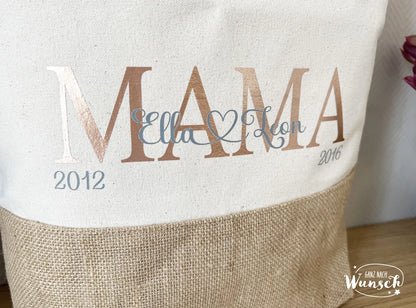 Jute Shopper | MOM | Bag | Tragetasche personalisiert | Shopper | Beutel | Baumwolltasche | Jute Tasche Mama I Geschenk I Mama I