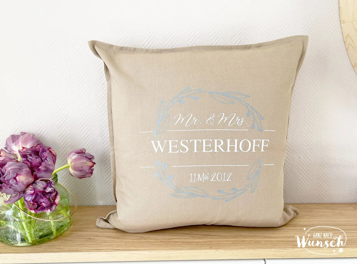Kissenbezug | Mr. & Mrs. | 50x50cm | Hochzeitsgeschenk | Kissenhülle | Baumwolle | Hochzeit | Hochzeitstag | personalisiertes Geschenk