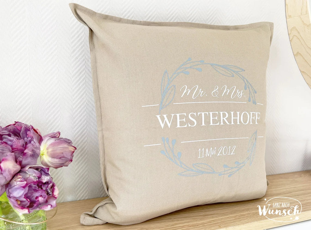 Kissenbezug | Mr. & Mrs. | 50x50cm | Hochzeitsgeschenk | Kissenhülle | Baumwolle | Hochzeit | Hochzeitstag | personalisiertes Geschenk
