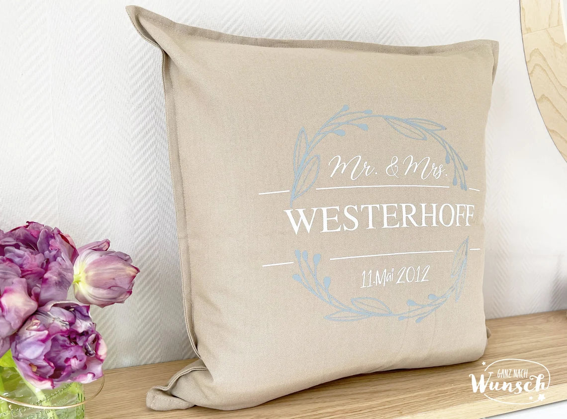 Kissenbezug | Mr. & Mrs. | 50x50cm | Hochzeitsgeschenk | Kissenhülle | Baumwolle | Hochzeit | Hochzeitstag | personalisiertes Geschenk