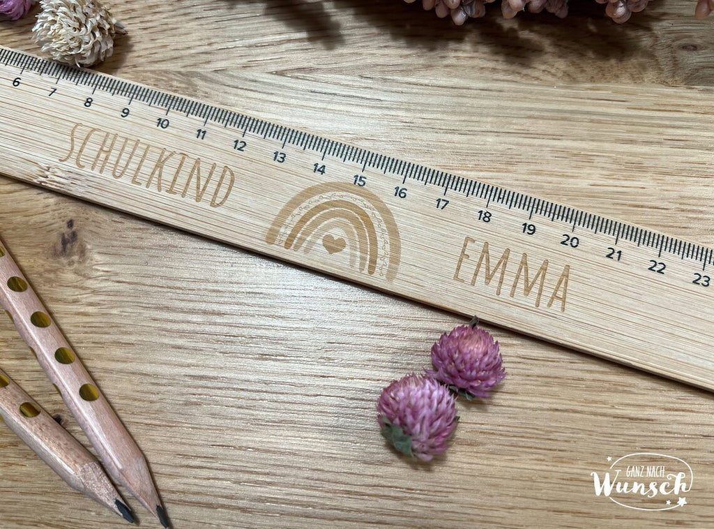 Lineal aus Holz 30cm personalisiert | Holzlineal 20cm | Lasergravur | Geschenk für Lehrer | Geschenk zur Einschulung | Einschulung | Schule