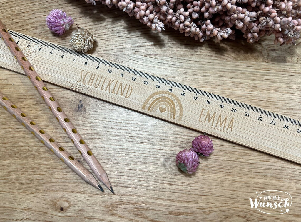 Lineal aus Holz 30cm personalisiert | Holzlineal 20cm | Lasergravur | Geschenk für Lehrer | Geschenk zur Einschulung | Einschulung | Schule