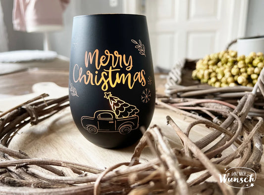 Windlicht | Gravur | Kristallglas | Merry Christmas | Vase | Weihnachten | Kerzenhalter | Advent | Tannenbaum