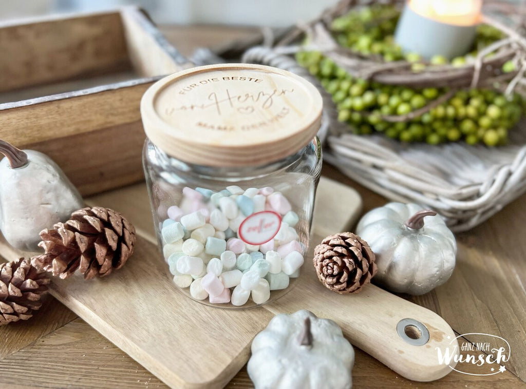 Vorratsglas Holzdeckel | Weihnachten | Keksglas | Personalisiert | Gravur | 830ml | Geschenk zu Weihnachten | Glas | Aufbewahrungsglas