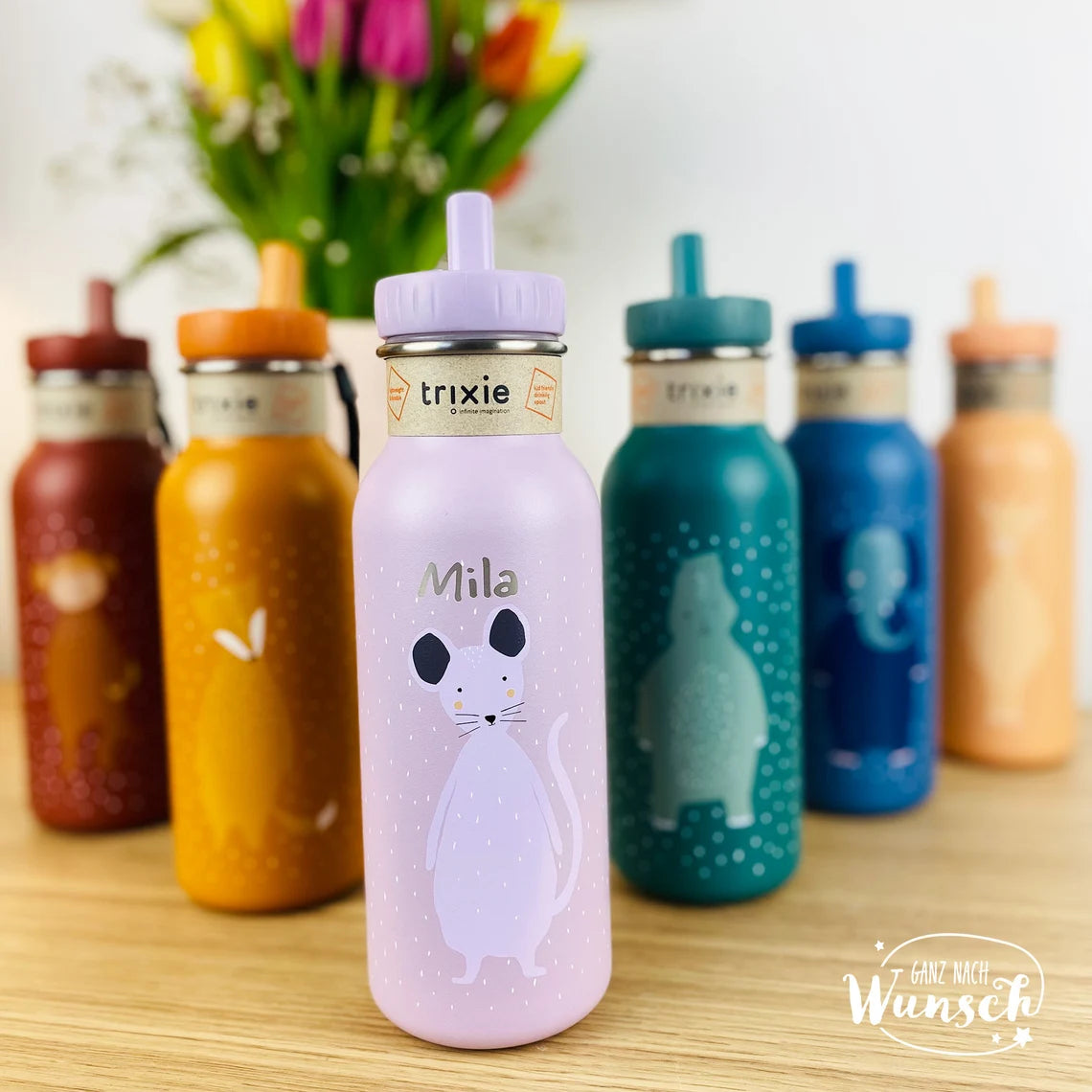 Kinder Trinkflasche personalisiert aus Edelstahl | Kita | Trixie | Kinderflasche | Wasserflasche | Schule | Trinkfasche für Kinder | 500 ml