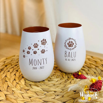 Personalisiertes Windlicht | Gravur | Kristallglas | Trauerlicht | Vase | Hund | Trauer | Erinnerung | Gedenklicht | Katze