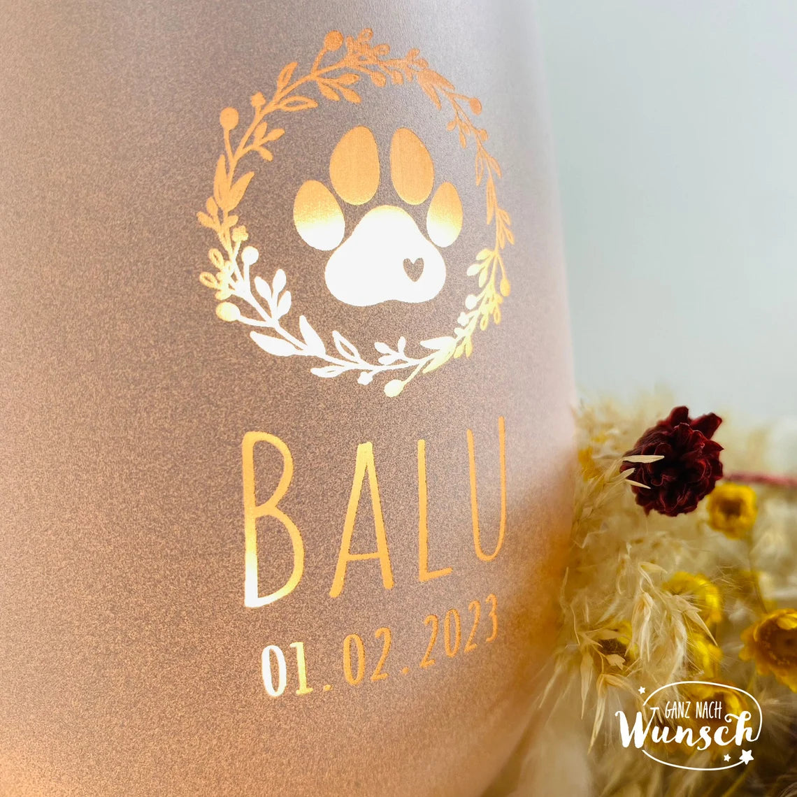 Personalisiertes Windlicht | Gravur | Kristallglas | Trauerlicht | Vase | Hund | Trauer | Erinnerung | Gedenklicht | Katze