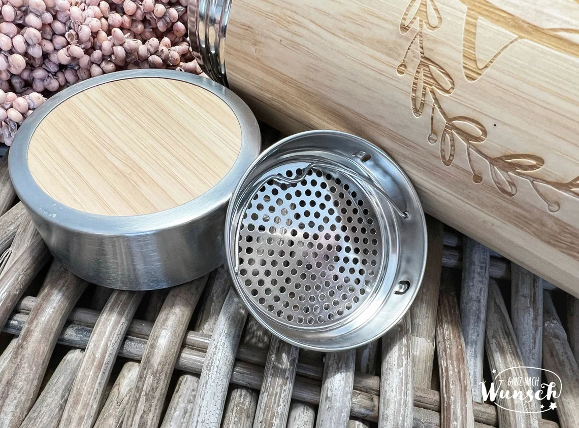 Teekanne mit Teesieb | Teebecher to go | Thermobecher mit Sieb | Thermobecher mit Personalisierung | Geschenk für Teeliebhaber | Tee