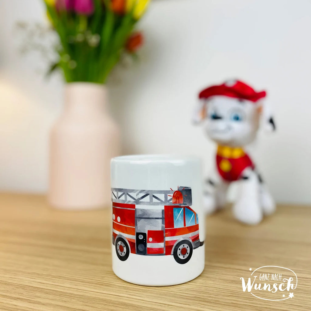 Personalisierte Spardose mit Namen und Bagger oder Feuerwehr | Geldgeschenk | Taufe | Geburtstag | Geburt | Gelddose | Geschenk zur Taufe