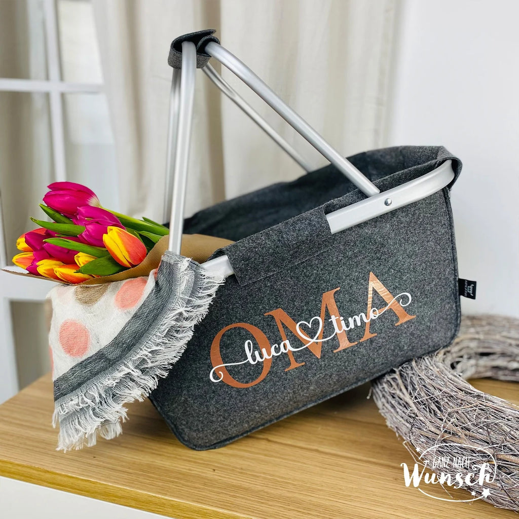 Personalisierter Einkaufskorb als Geschenk für Oma | Geburtstag | Filzkorb personalisiert | Korb Oma | Mama | Einkaufskorb mit Namen
