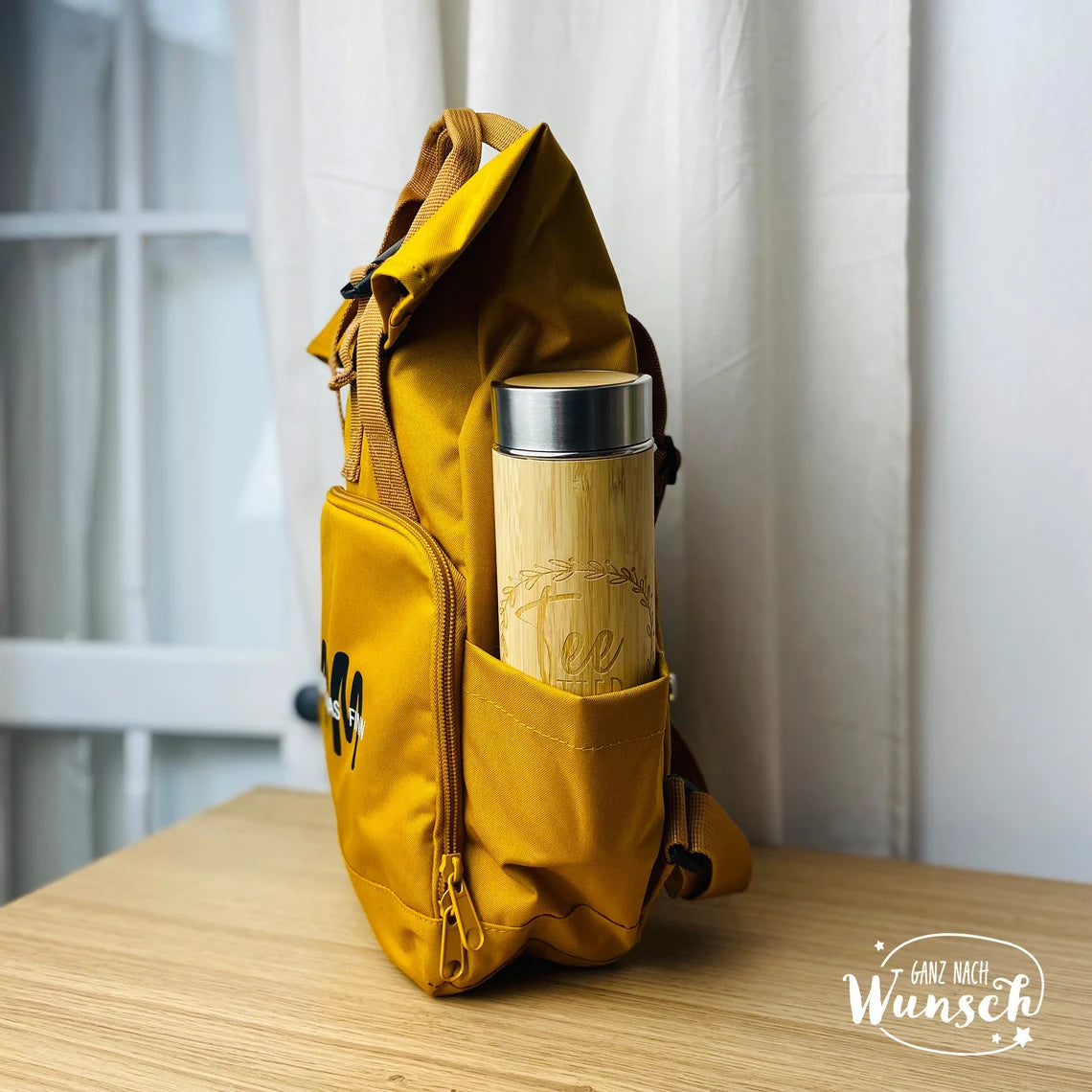 Rucksack personalisiert Damen | Schule | Kindergarten | Rolltop | Outdoor | Geschenk Mama, Oma, Tante | Städtetrip | Bedruckte Tasche