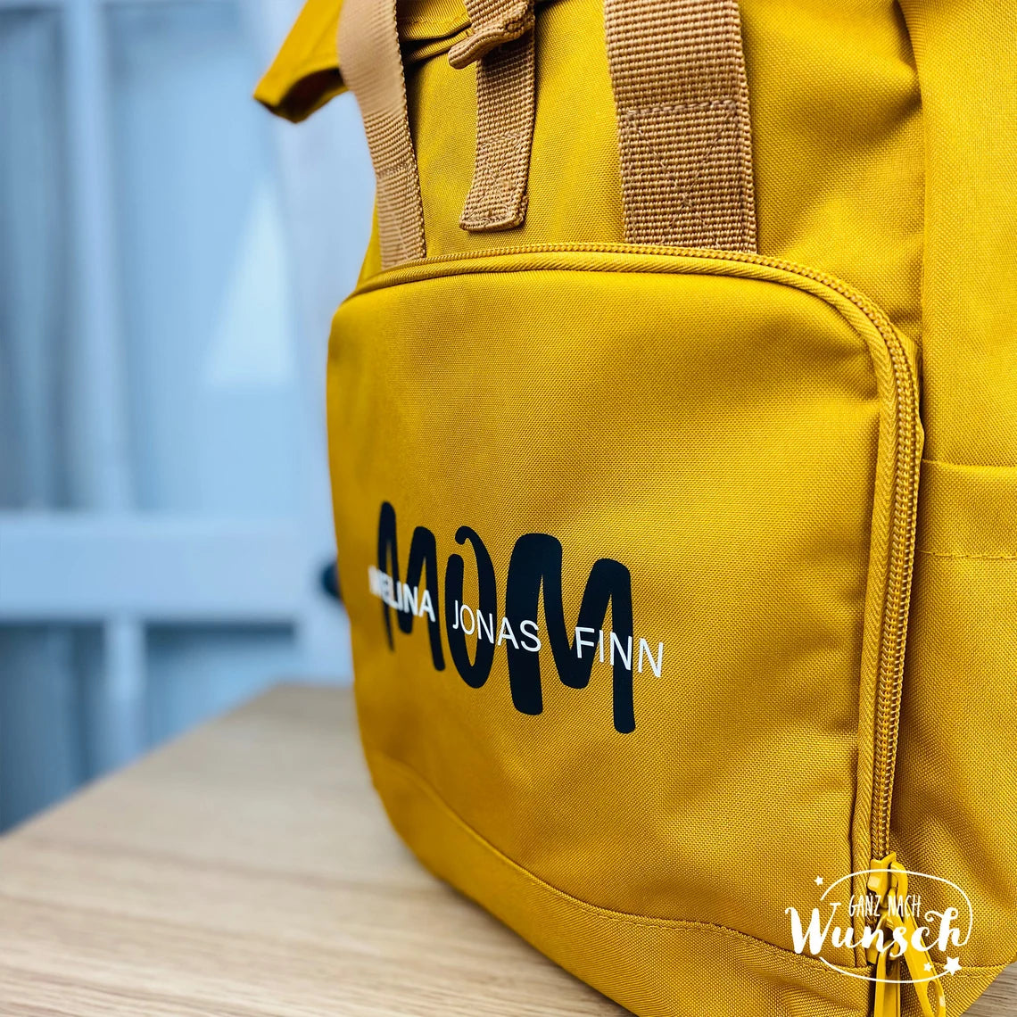 Rucksack personalisiert Damen | Schule | Kindergarten | Rolltop | Outdoor | Geschenk Mama, Oma, Tante | Städtetrip | Bedruckte Tasche