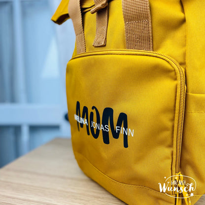 Rucksack personalisiert Damen | Schule | Kindergarten | Rolltop | Outdoor | Geschenk Mama, Oma, Tante | Städtetrip | Bedruckte Tasche