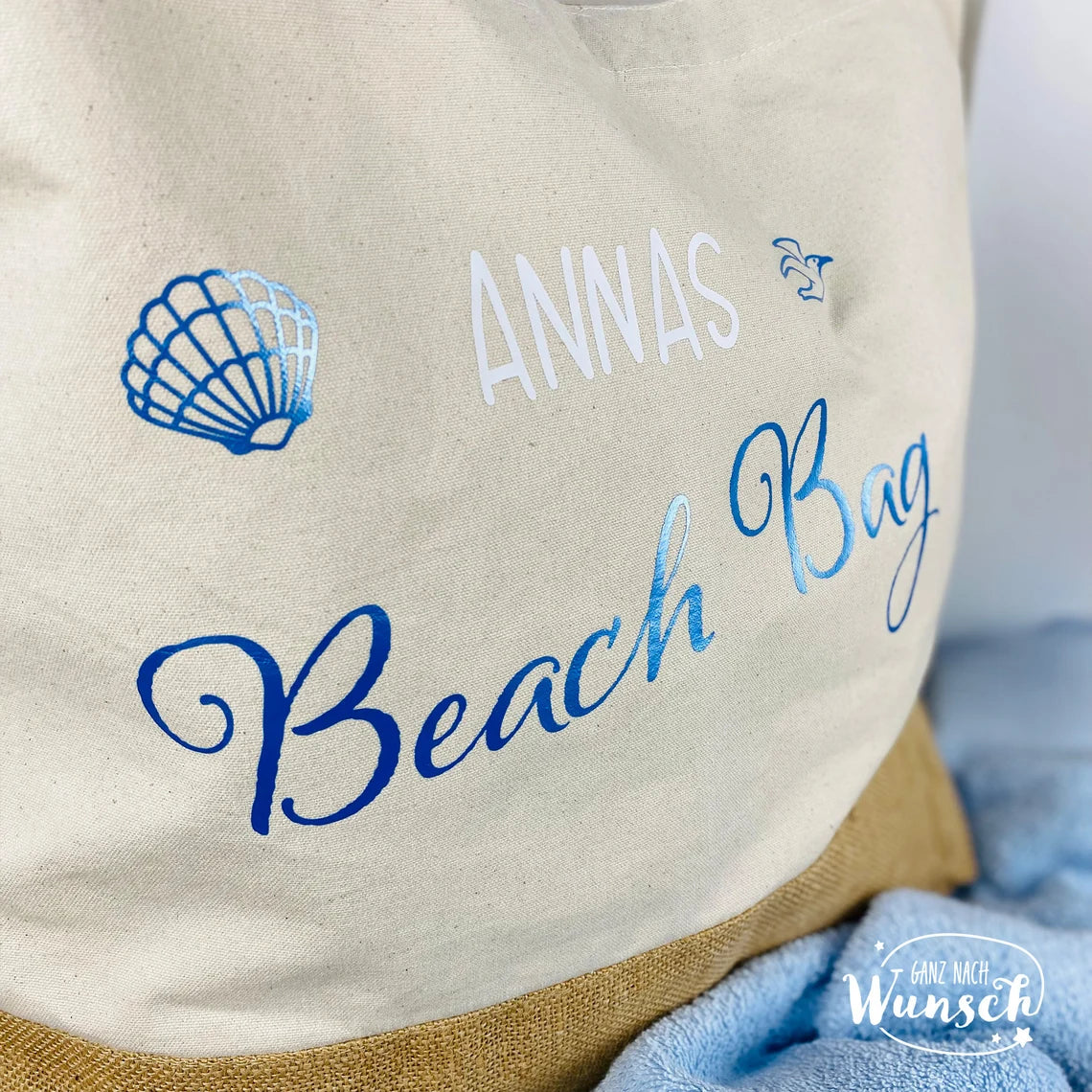Strandtasche | XL | Tragetasche | große Tasche | Beach Bag | Jute Shopper | personalisiert | Urlaubstasche | Muttertag | Sommertasche